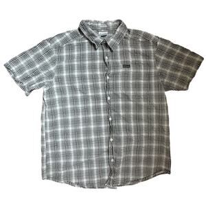 Columbia|SS Button‎ Up|Regular Fit|seersucker White/Black Plaid|SZ L